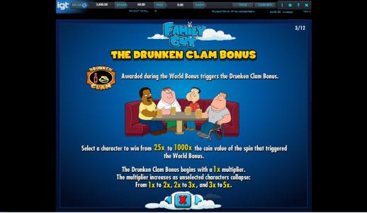 Family Guy Slot Machine The Drunken Clam Bonus Screen