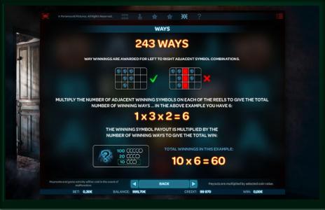 Paranormal Activity Slot Machine 243 Ways Screen