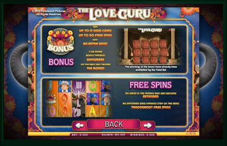 The Love Guru Slot Machine Free Spins Bonus Screen