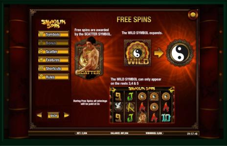 Shaolin Spin Slot Machine Free Spins Bonus Screen