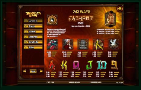 Shaolin Spin Slot Machine Rules 243 Ways Screen