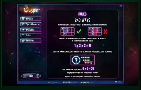 Wisps Slot Machine Rules Screen
