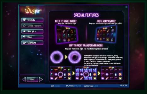 Wisps Slot Machine Special Features Screen