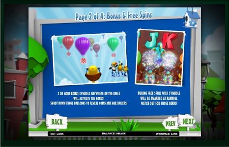 Happy Birds Slot Machine Bonus and Free Spins Screen