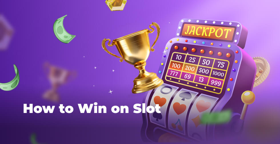 Slot machine with trophy and dollar bills