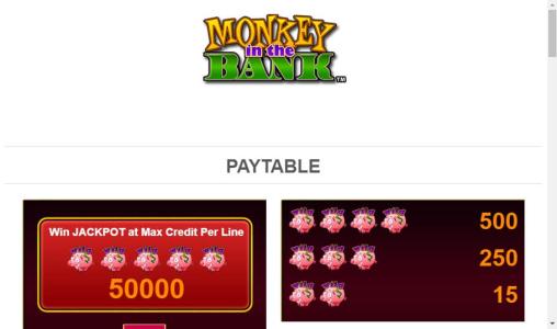Monkey In The Bank Slot Machine Paytable Screen