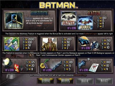 Batman Slot Machine Paytable Screen