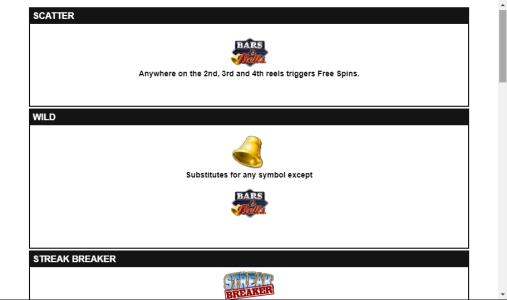 Bars and Bells Slot Machine Scatter Awards and Wild Symbol Screen