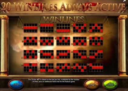 Fortunes of Sparta Slot Machine Paylines Screen
