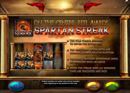 Fortunes of Sparta Slot Machine Scatter Awards and Wild Symbol Screen