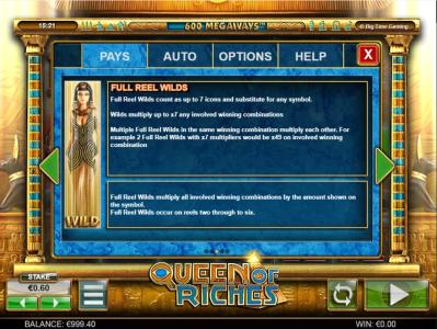 Queen of Riches Slot Machine Full Reel Wilds Screen