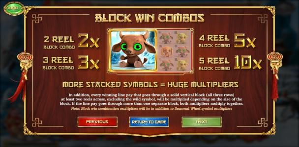 4 Seasons Slot Machine Block Win Combos Screen