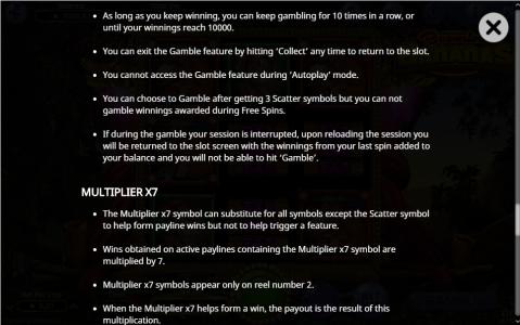 Booming Bananas Slot Machine Multiplier x7 Symbol and Gamble Feature Screen