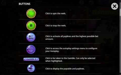 Booming Bananas Slot Machine Buttons Description Screen