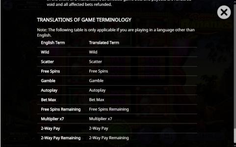 Booming Bananas Slot Machine Translations of Game Terminology Screen