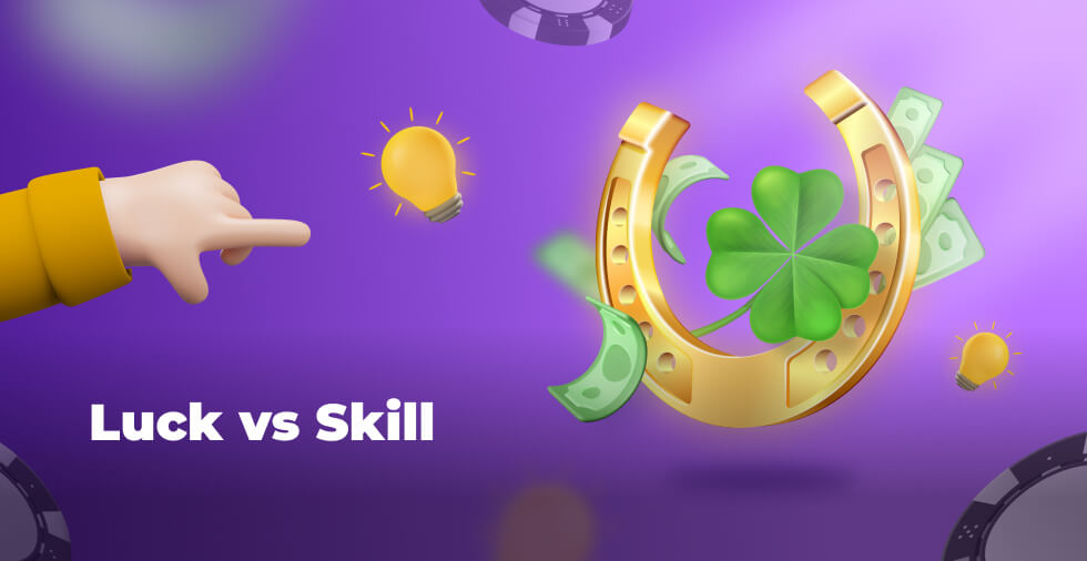 Image of clover and horseshoe along with the inscription Luck or skill