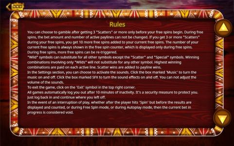 Wild Pride Slot Machine Game Rules Screen