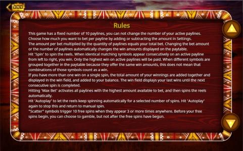 Wild Pride Slot Machine Game Rules Screen