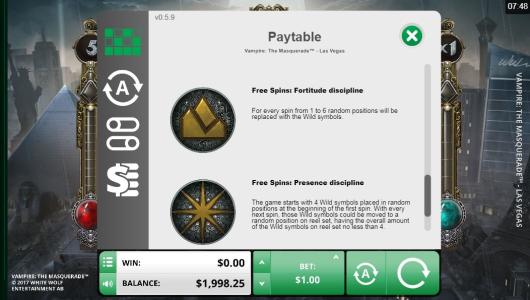 Vampire: The Masquerade Las Vegas Slot Machine Free Spins Bonus Screen