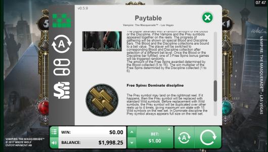 Vampire: The Masquerade Las Vegas Slot Machine Free Spins Bonus Screen