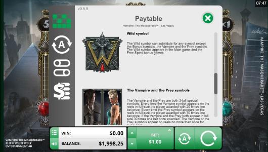 Vampire: The Masquerade Las Vegas Slot Machine Wild Symbol Screen