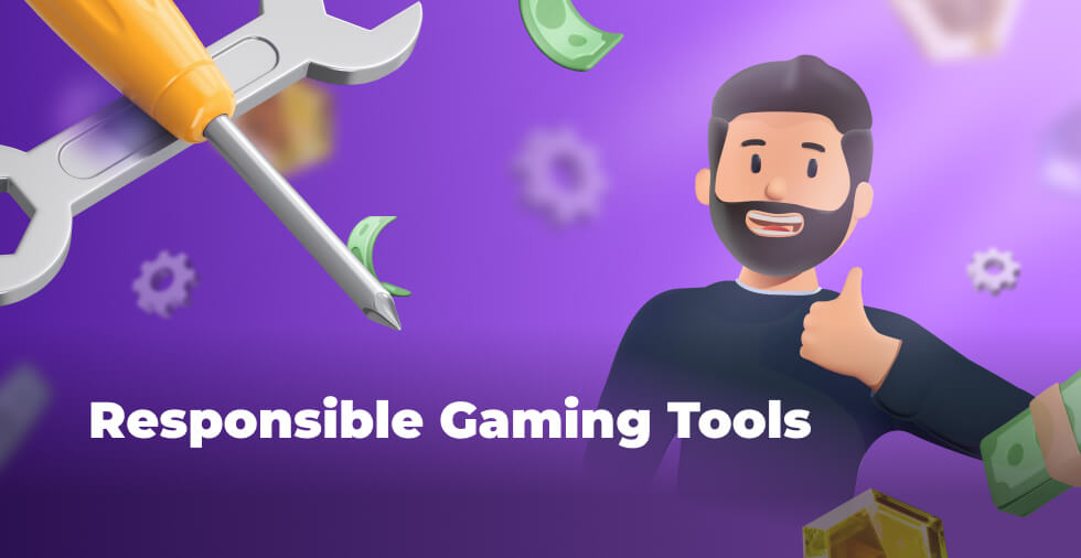 Online casino player showing thumbs up with Responsible Gaming Tools caption