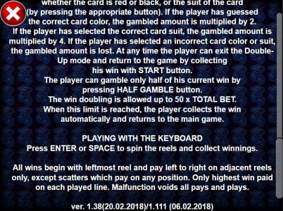 40 Treasures Slot Machine Double Up Rules Screen