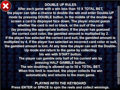 40 Treasures Slot Machine Double Up Rules Screen