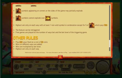 Fire Rooster Slot Machine Game Rules Screen