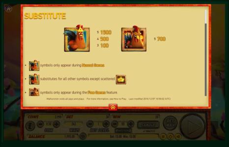 Fire Rooster Slot Machine Substitute Symbols Screen