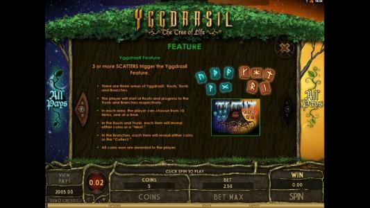 Yggdrasil The Tree of Life Slot Machine Yggdrasil Feature Screen