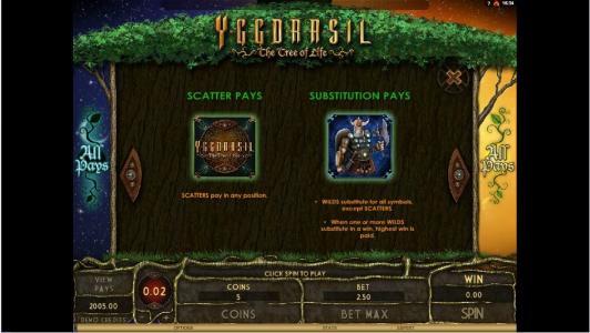 Yggdrasil The Tree of Life Slot Machine Scatter Awards and Wild Symbol Screen