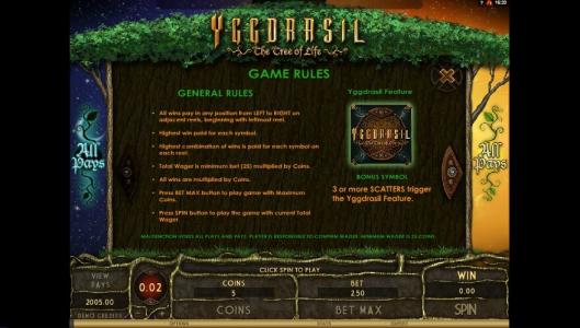 Yggdrasil The Tree of Life Slot Machine Game Rules Screen