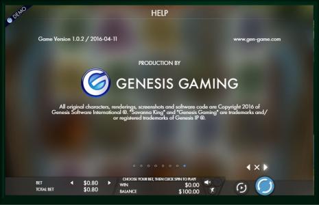 Savanna King Slot Machine Paytable Screen by Genesis Gaming