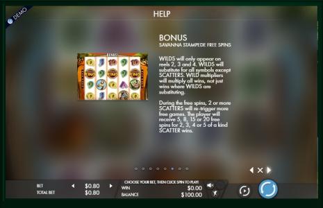 Savanna King Slot Machine Free Spins Bonus Screen by Genesis Gaming