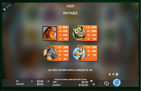 Savanna King Slot Machine Paytable Screen