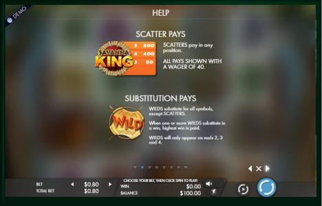 Savanna King Slot Machine Scatter Awards and Wild Symbol Screen