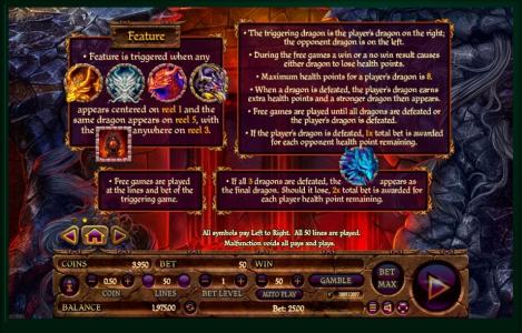 Dragon’s Throne Slot Machine Dragon Feature Rules Screen