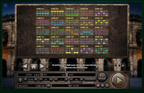 Roman Empire Slot Machine Paylines Screen