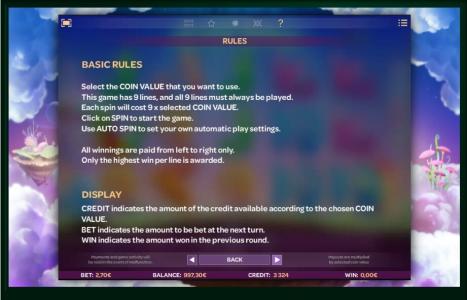 Cloud Tales Slot Machine Game Rules Screen