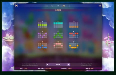 Cloud Tales Slot Machine Paylines Screen