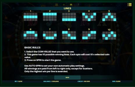 Beetle Jewels Slot Machine Paylines Screen