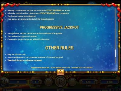 Santas Village Slot Machine Progressive Jackpot and Other Rules Screen