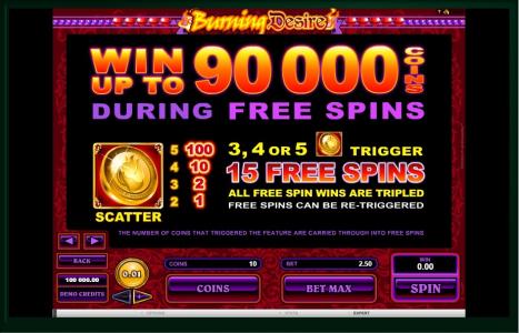 Burning Desire Slot Machine Free Spins Bonus Screen