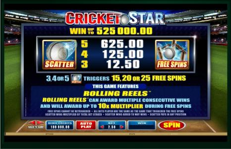Cricket Star Slot Machine Free Spins Bonus Screen