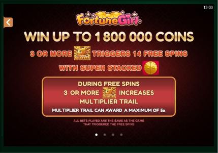 Fortune Girl Slot Machine Free Spins Bonus Screen