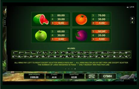 Tarzan Slot Machine Paytable Screen