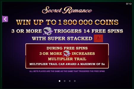 Secret Romance Slot Machine Free Spins Bonus Screen