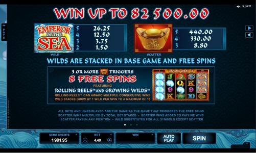 Emperor of the Sea Slot Machine Free Spins Bonus Screen