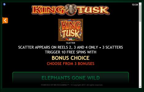King Tusk Slot Machine Scatter Awards and Wild Symbol Screen